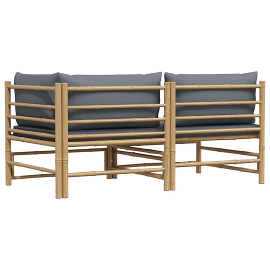 2 Piece Garden Lounge Set with Dark  Cushions Bamboo