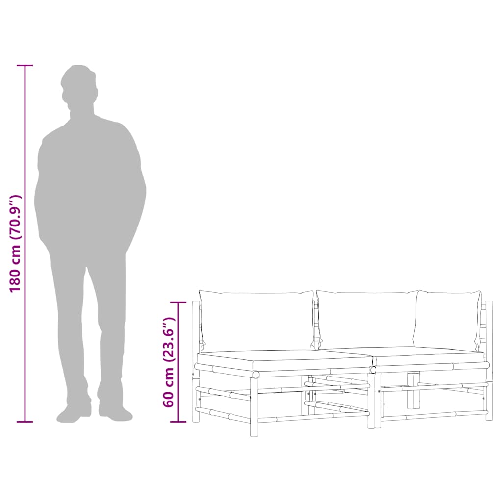 2 Piece Garden Lounge Set with Dark  Cushions Bamboo