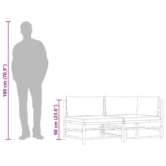 2 Piece Garden Lounge Set with Dark  Cushions Bamboo