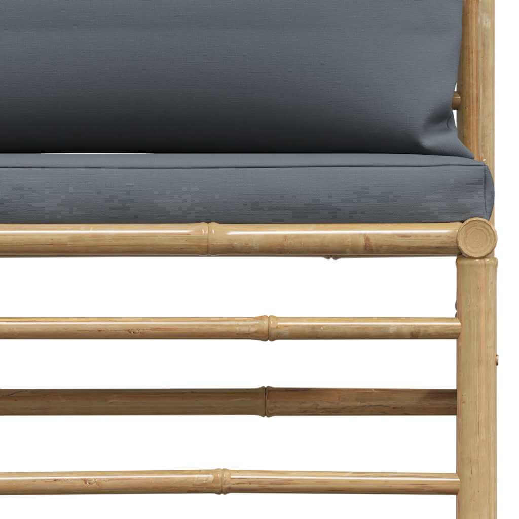 2 Piece Garden Lounge Set with Dark  Cushions Bamboo