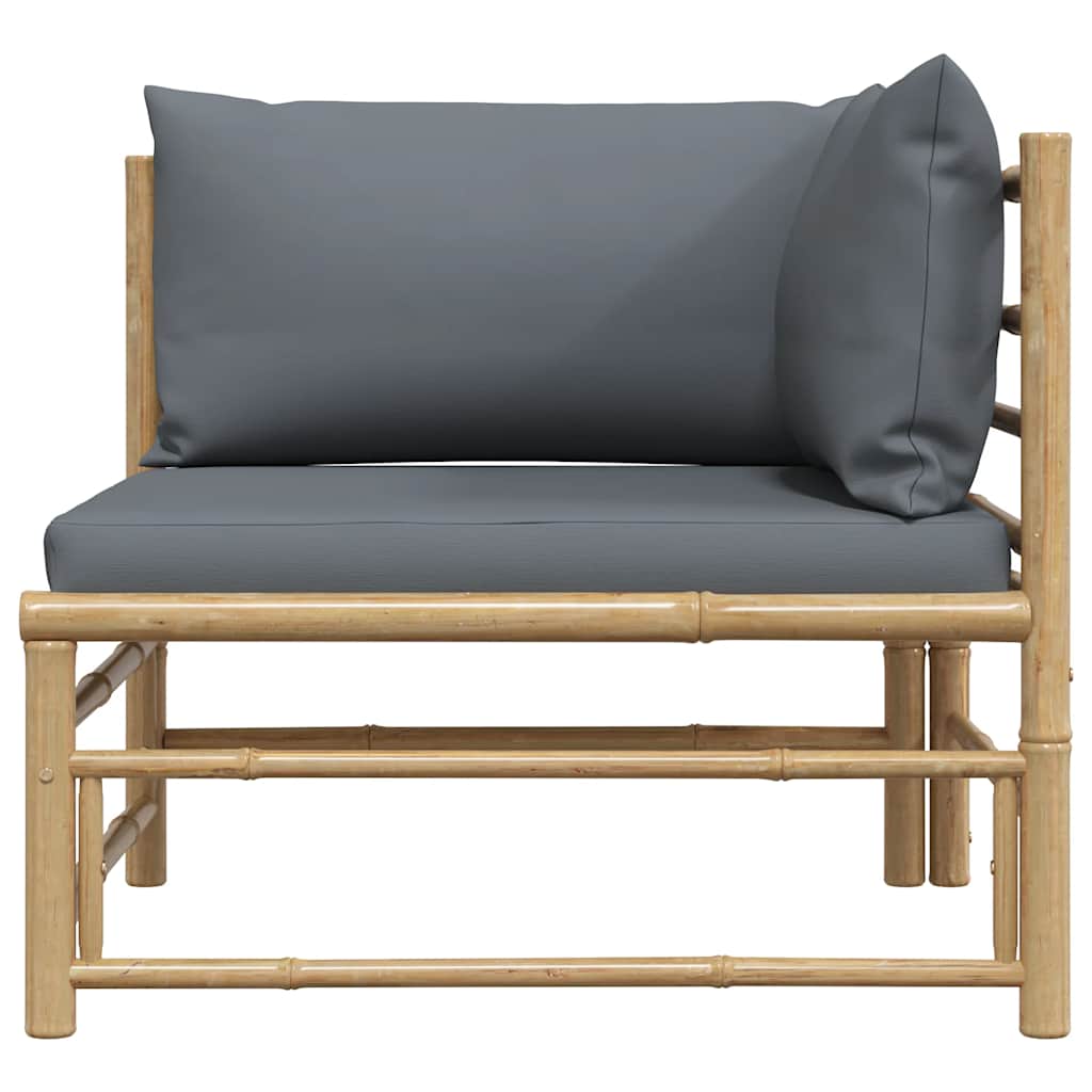Garden Corner Sofa with Dark  Cushions Bamboo