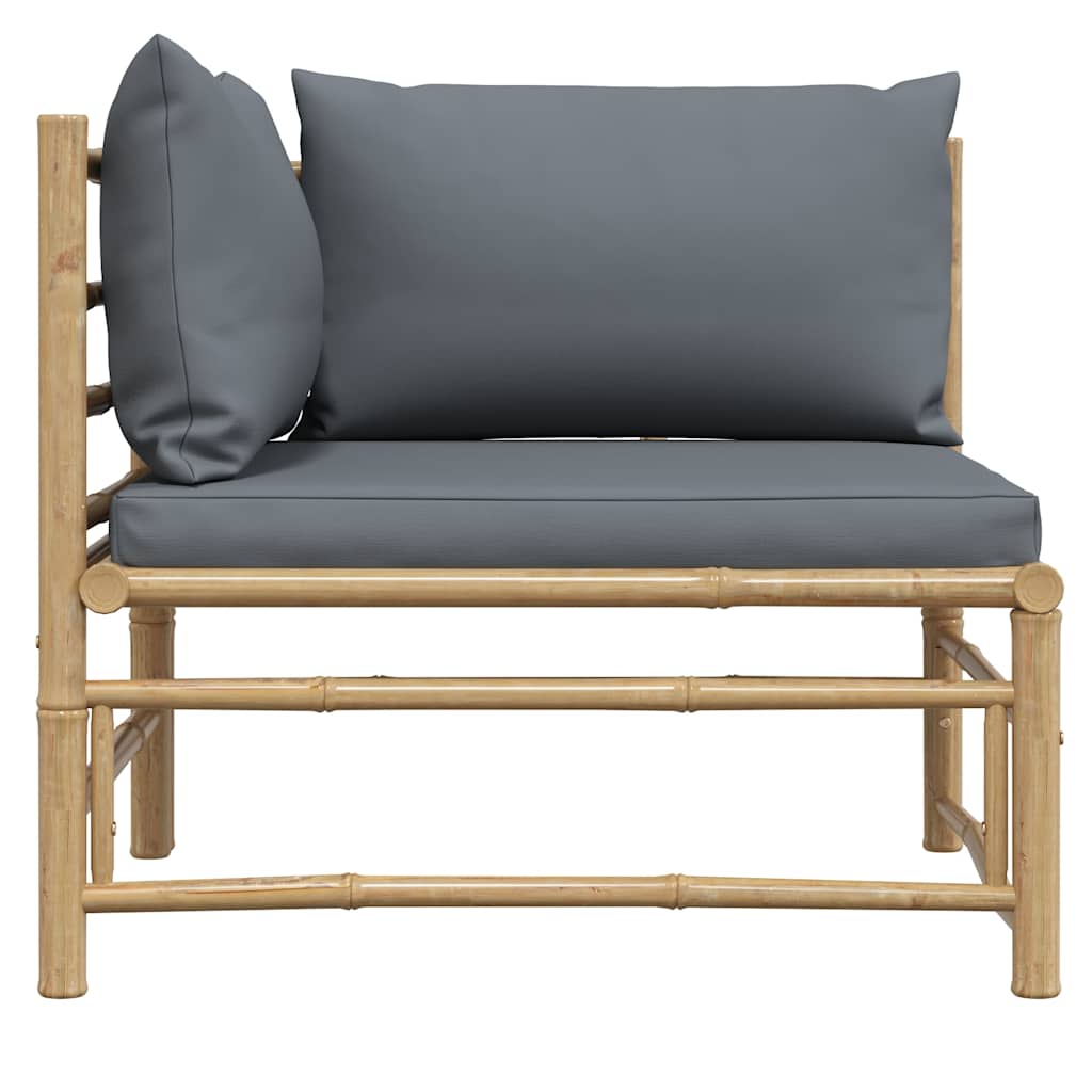 Garden Corner Sofa with Dark  Cushions Bamboo