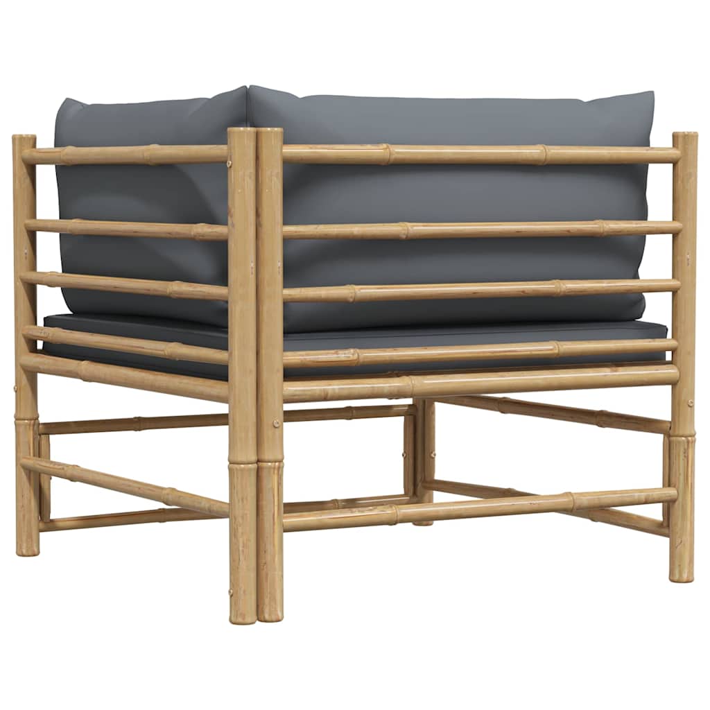 Garden Corner Sofa with Dark  Cushions Bamboo