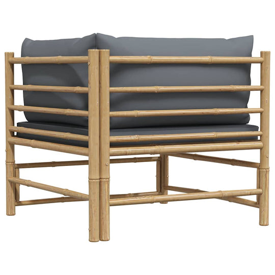 Garden Corner Sofa with Dark  Cushions Bamboo