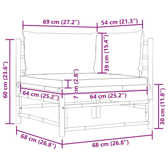 Garden Corner Sofa with Dark  Cushions Bamboo