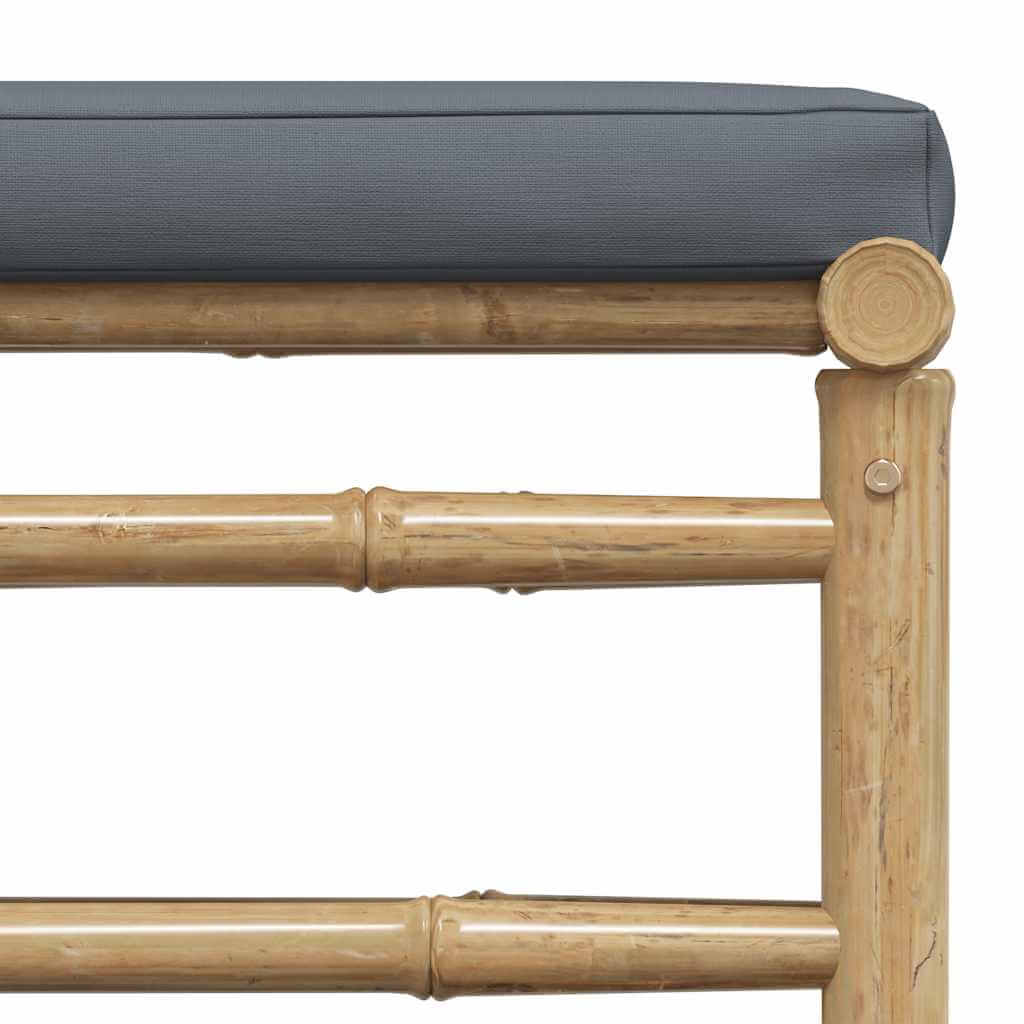 Garden Footrest with Dark  Cushion Bamboo, sturdy bamboo frame, thick cushion, ideal for garden or patio lounging.