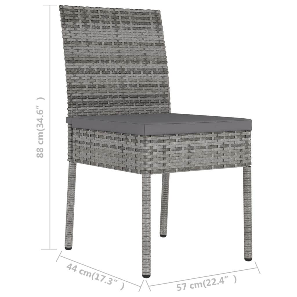 Garden dining chair made of grey poly rattan, weather-resistant, with black steel frame, ideal for outdoor furniture.