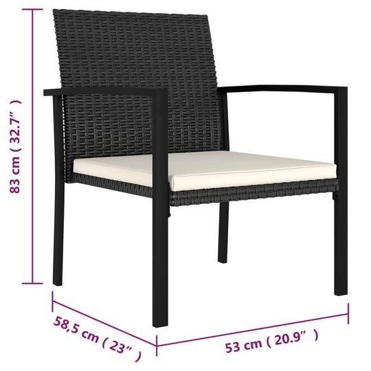 Garden Dining Chairs 2 pcs Poly Rattan with cushions and sturdy steel frame dimensions shown in image.