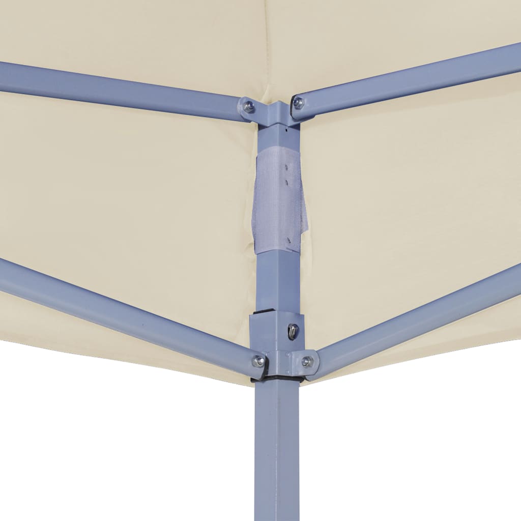 Close-up of the sturdy frame connection for a cream outdoor party tent roof, designed for easy assembly and durability.