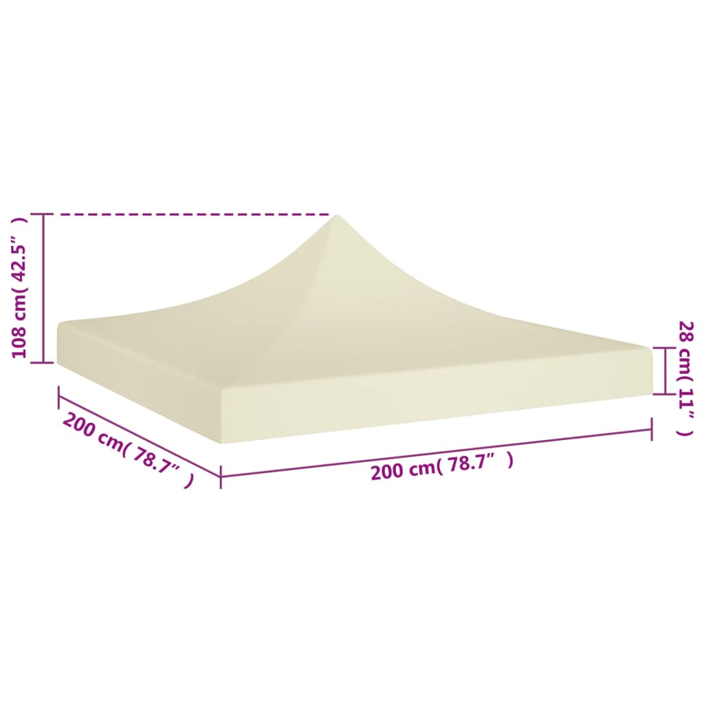 Cream 2x2 m party tent roof, UV-resistant, perfect for outdoor events, dimensions 200 cm x 200 cm, replaces folding tent cover.