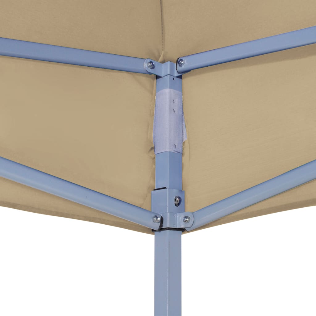 Close-up of the beige 2x2 m party tent roof structure showcasing metal frame and connection details for outdoor use.