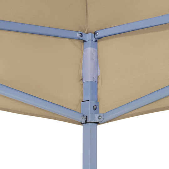 Close-up of the beige 2x2 m party tent roof structure showcasing metal frame and connection details for outdoor use.