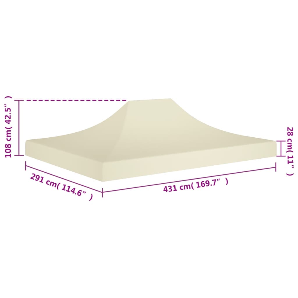 Party tent roof dimensions 4.5x3 m in cream, UV weather-resistant material, ideal for outdoor use.