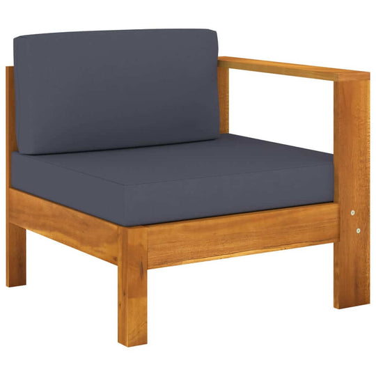 Acacia wood outdoor lounge chair with dark grey cushion, perfect for garden and patio relaxation.