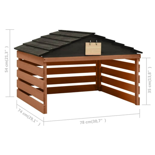 Robotic lawn mower garage in black and brown firwood, dimensions 78x74x54 cm, providing outdoor protection for lawn mowers.