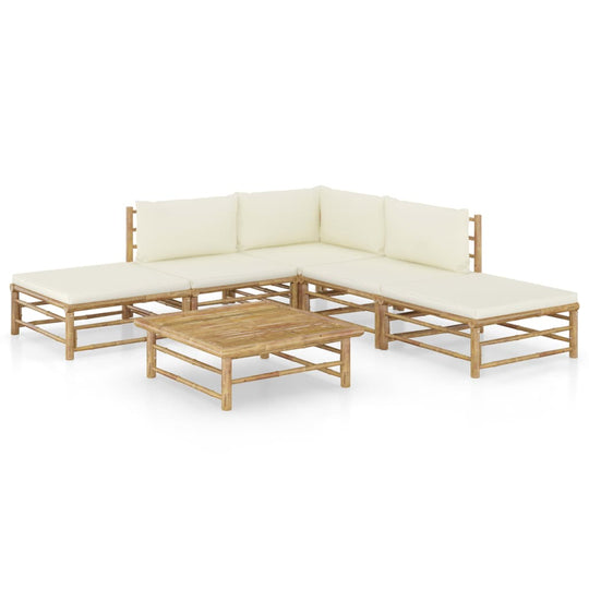 6 Piece Garden Lounge Set with Cream Cushions Bamboo in a spacious outdoor setting.