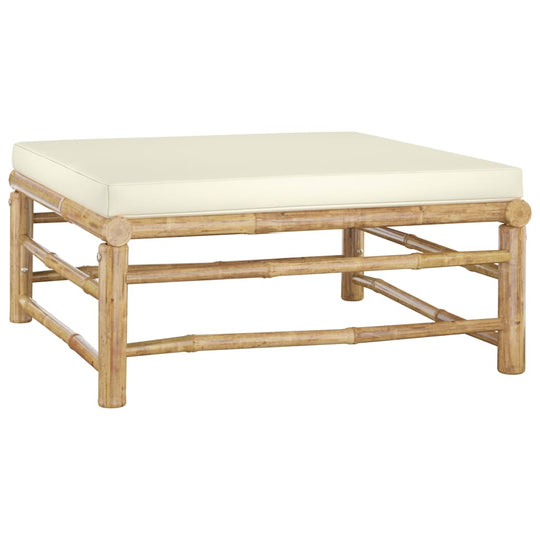 6 Piece Garden Lounge Set with Cream  Cushions Bamboo coffee table with removable cushion for outdoor relaxation.