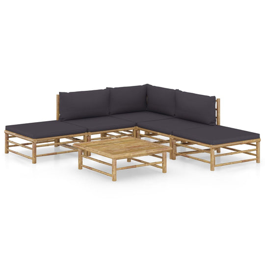 6 Piece Garden Lounge Set with Dark Cushions Bamboo showcasing modular design and removable cushion covers.