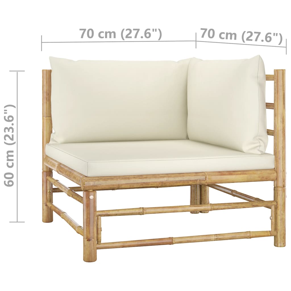 5 Piece Garden Lounge Set with Cream Cushions Bamboo , Outdoor Furniture Sets , Durable,eligant,Furniture -,Home & Garden -,Modern Design,new-305021,Outdoor Furniture -,Outdoor Furniture Sets,Wooden Furniture