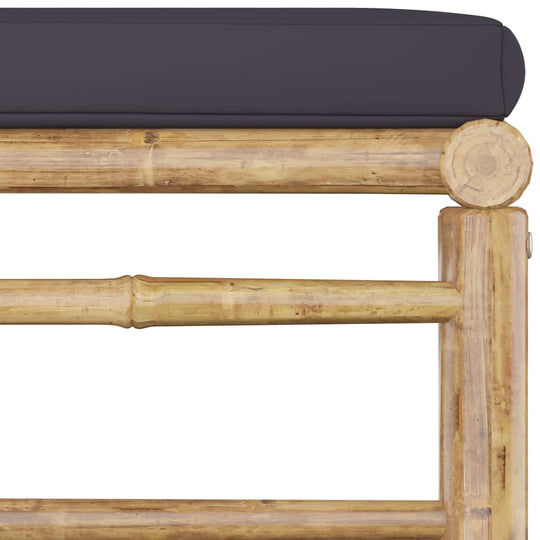 5 Piece Garden Lounge Set with Dark Cushions Bamboo showing bamboo frame and thick dark cushion.