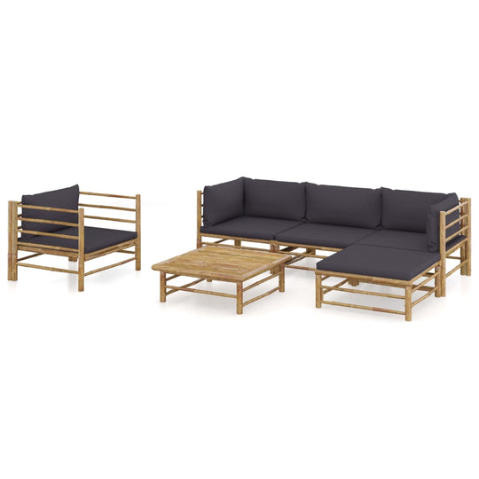 6 Piece Garden Lounge Set with Dark Cushions Bamboo, featuring sturdy bamboo construction and comfortable thick cushions.