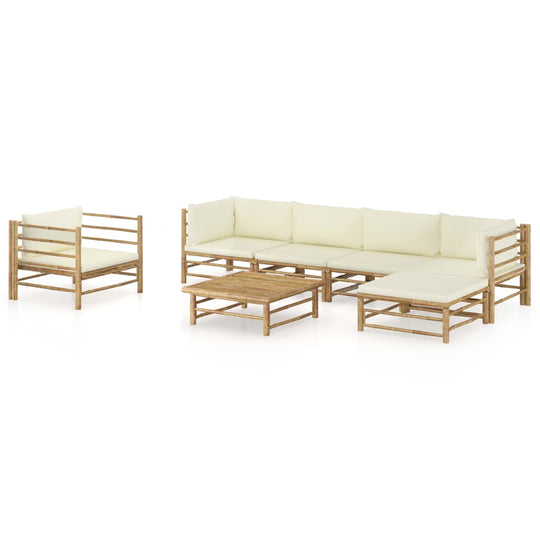 7 Piece Garden Lounge Set with Cream Cushions Bamboo featuring a modern bamboo design and thick cushions for comfort.