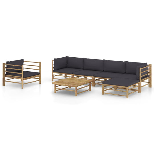 7 Piece Garden Lounge Set with Dark Cushions Bamboo, featuring comfortable seating and a stylish design.