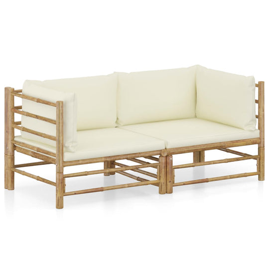 Piece Garden Lounge Set with Cream Cushions Bamboo, featuring sturdy bamboo frame and thick cream cushions.