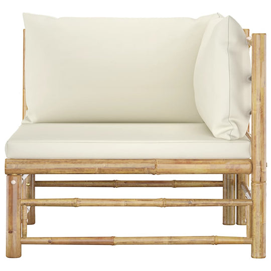 Piece Garden Lounge Set with Cream Cushions Bamboo featuring a comfortable two-person seat with removable cushions.