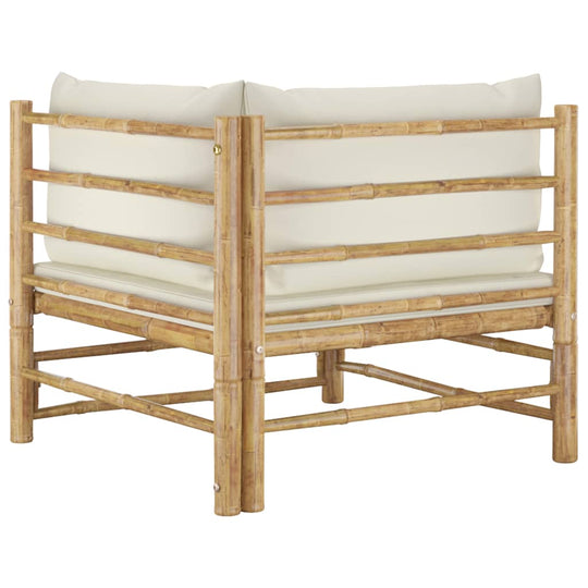 Piece Garden Lounge Set with Cream Cushions Bamboo featuring sturdy bamboo frame and thick cushions for comfort.