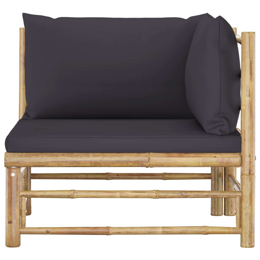 2 Piece Garden Lounge Set with Dark Grey Cushions Bamboo