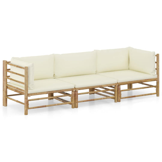 3-Piece Garden Lounge Set – Bamboo with Cream Cushions | Elegant Outdoor Seating UAE with washable cushions and sturdy bamboo frame