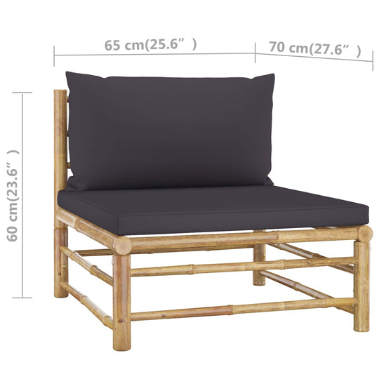 4 Piece Garden Lounge Set with Dark Cushions Bamboo chair dimensions and design overview.