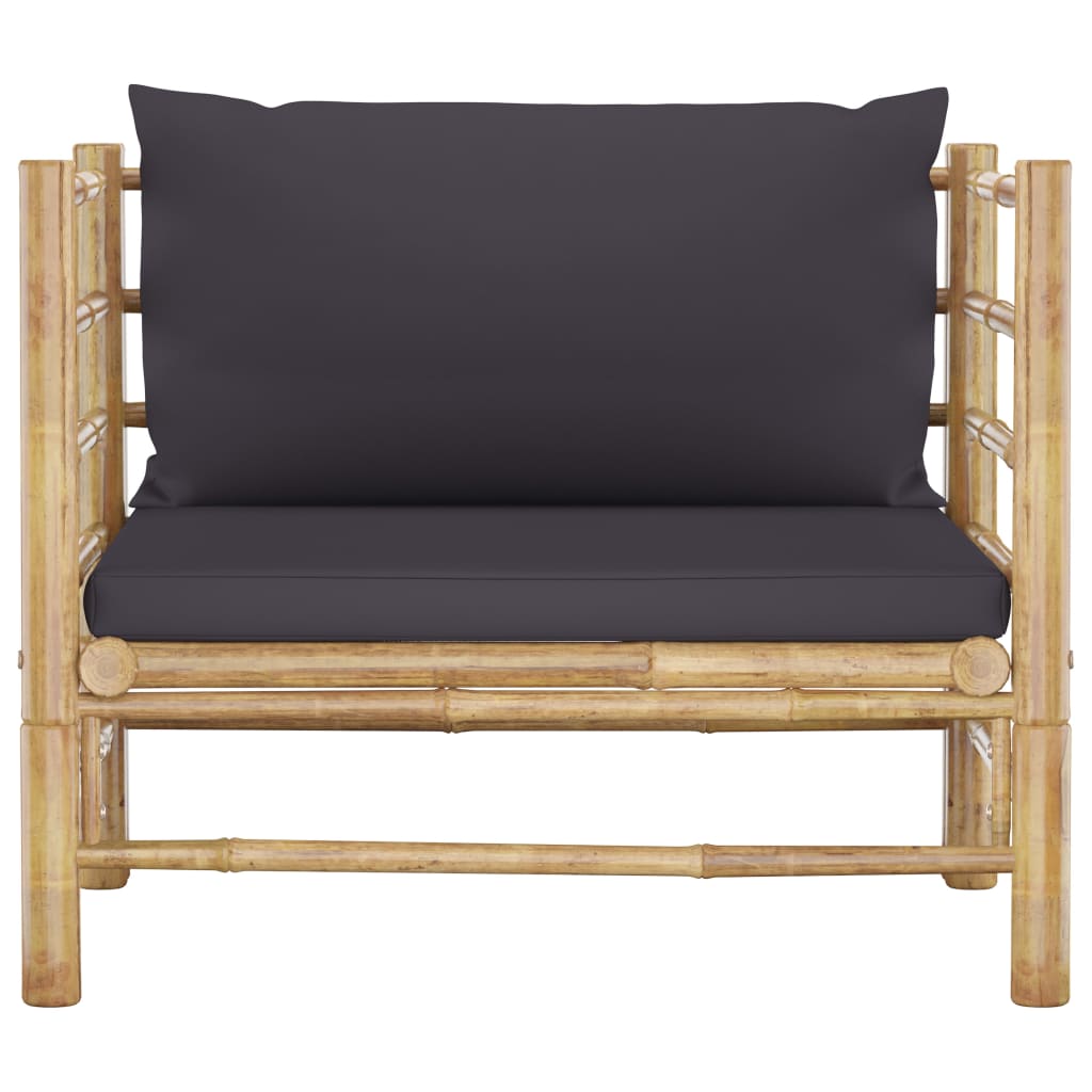 5 Piece Garden Lounge Set with Dark Cushions Bamboo - comfortable bamboo lounge chair with dark cushions