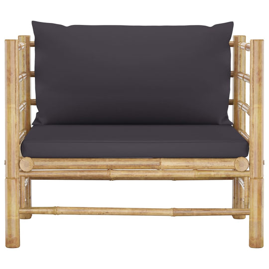 5 Piece Garden Lounge Set with Dark Cushions Bamboo - comfortable bamboo lounge chair with dark cushions