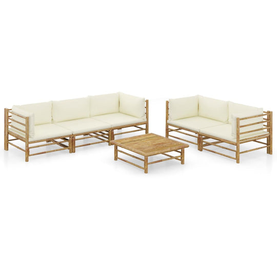 Garden furniture Lounge 6-Piece Set with Cream  Cushions Bamboo