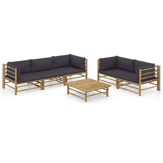6 Piece Garden Lounge Set with Dark Cushions Bamboo, featuring comfortable dark cushions and sturdy bamboo frame.