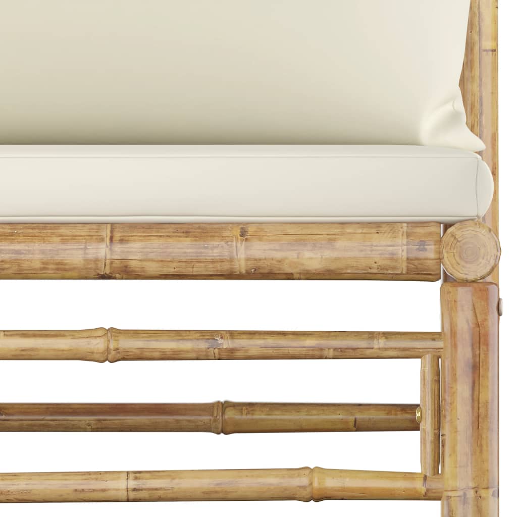6 Piece Garden Lounge Set with Cream Cushions Bamboo close-up showing cream cushion on bamboo frame