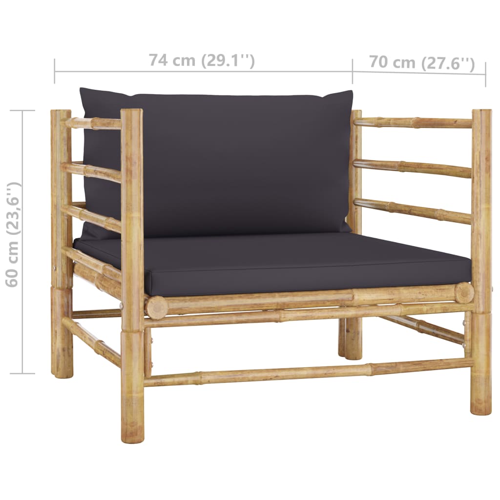 7 Piece Garden Lounge Set with Dark Cushions Bamboo - Comfortable modular outdoor lounge chair with dark cushions.