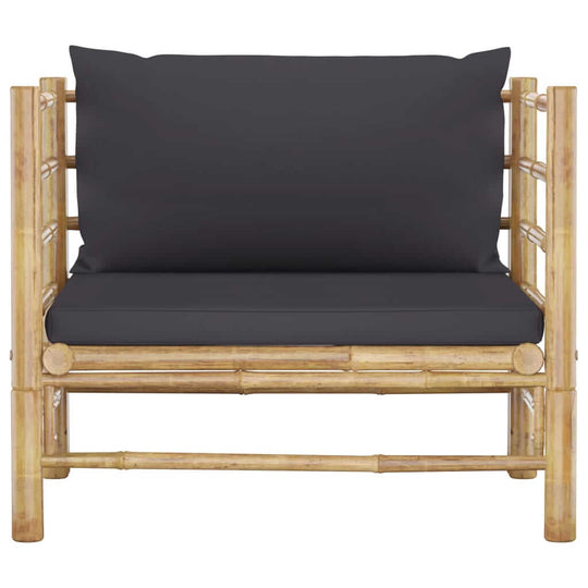 7 Piece Garden Lounge Set with Dark Cushions Bamboo - Comfortable bamboo loveseat with dark padded cushions.