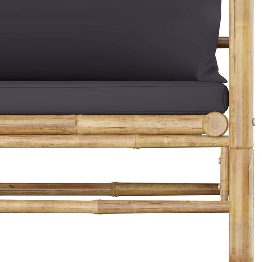 8 Piece Garden Lounge Set with Dark Cushions Bamboo close-up of bamboo frame and dark cushion