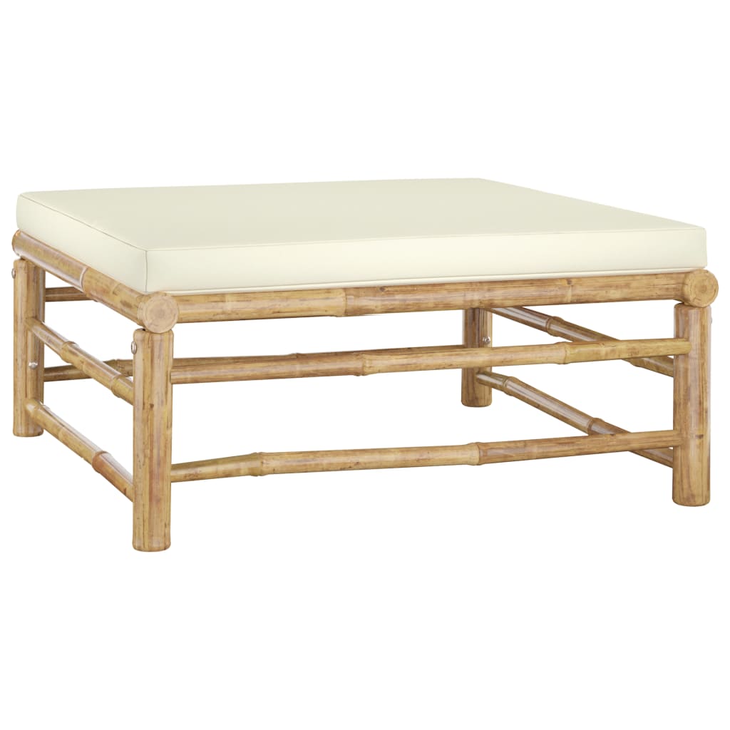 8 Piece Garden Lounge Set with Cream Cushions Bamboo coffee table with cream cushion and bamboo frame