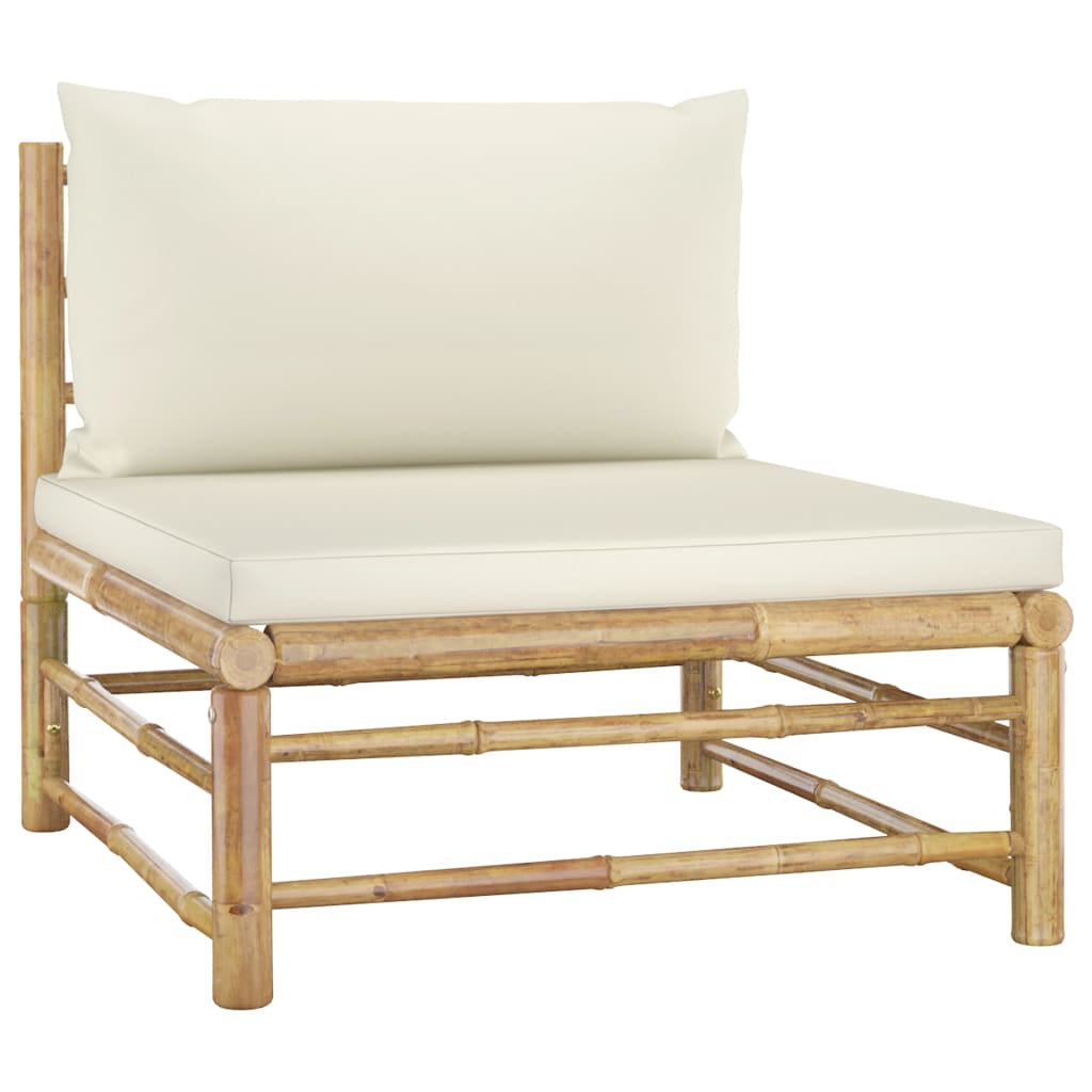 11 Piece Garden Lounge Set with Cream Cushions Bamboo modular chair with cream cushions and bamboo frame
