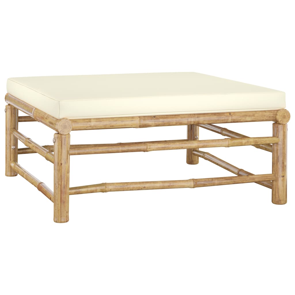 11 Piece Garden Lounge Set with Cream Cushions Bamboo coffee table with removable cushion, perfect for outdoor lounging.