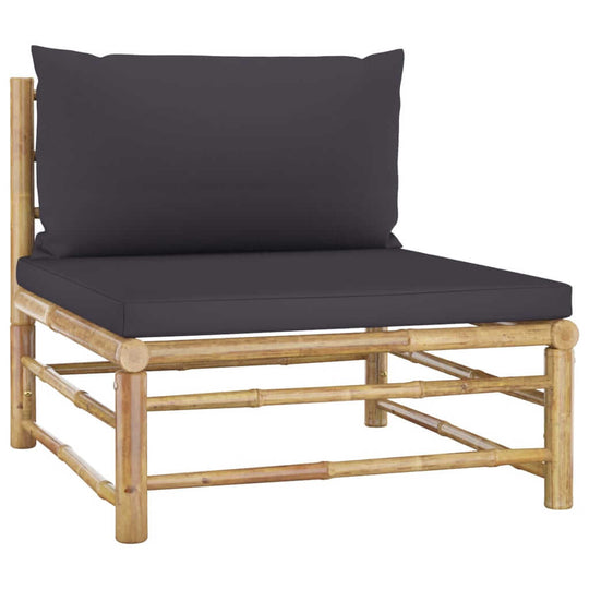 11 Piece Garden Lounge Set with Dark Cushions Bamboo - Comfortable bamboo lounge chair with dark cushions.