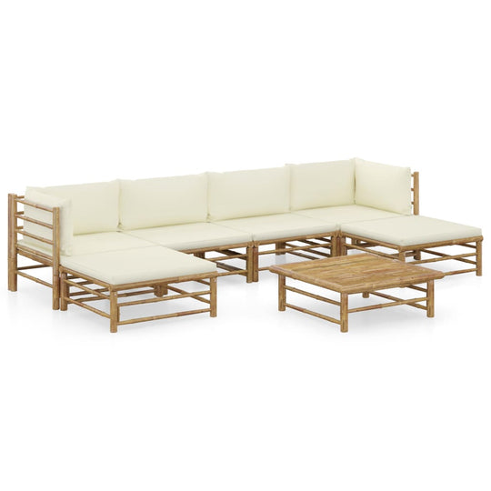 7 Piece Garden Lounge Set with Cream Cushions Bamboo on display in a modern outdoor setting.