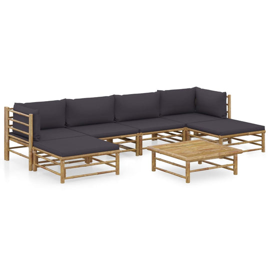 7 Piece Garden Lounge Set with Dark Cushions Bamboo featuring modular sections and a stylish coffee table.