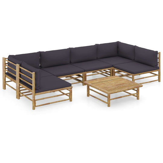 7 Piece Garden Lounge Set with Dark Cushions Bamboo, featuring a modular design and sturdy bamboo construction.