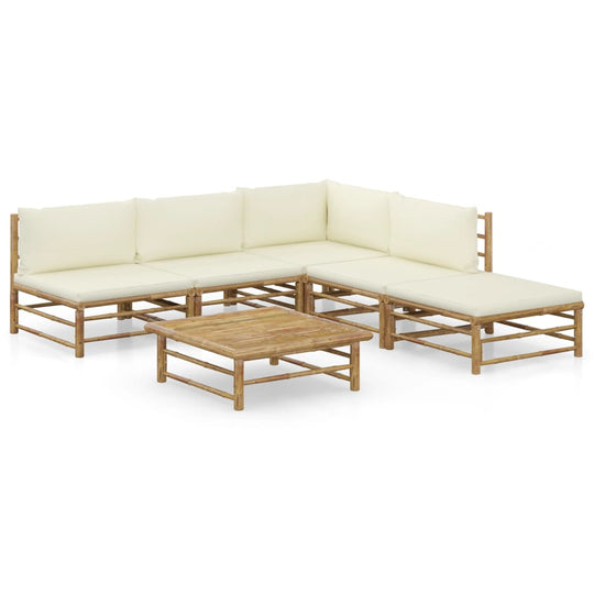 6 Piece Garden Lounge Set with Cream Cushions Bamboo in a stylish backyard arrangement.