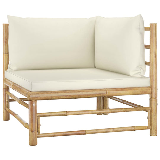 6 Piece Garden Lounge Set with Cream Cushions Bamboo corner chair with thick cushions and sturdy bamboo frame.